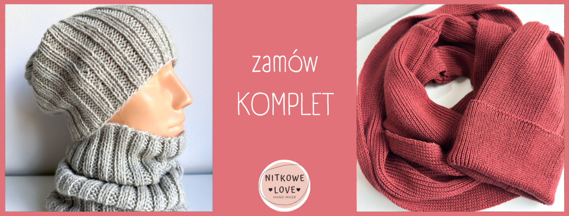 Wełniany komplet ręcznie robiony czapka i szal