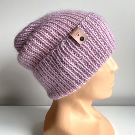 Ręcznie robiona czapka beanie AUREA 100% Baby Merino plus moher i jedwab 26/03 Jasny Stary Róż