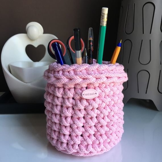 Ręcznie robiony Koszyk ze sznurka bawełnianego różowy 300 10x12 cm