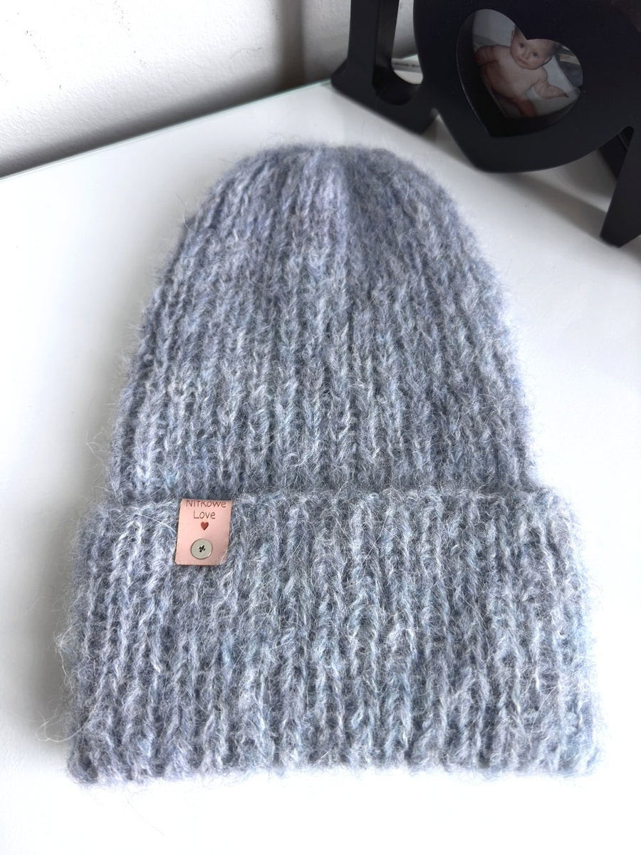Ręcznie robiona czapka damska WATA CUKROWA Alpaka z Merynosem 02 Mgła
