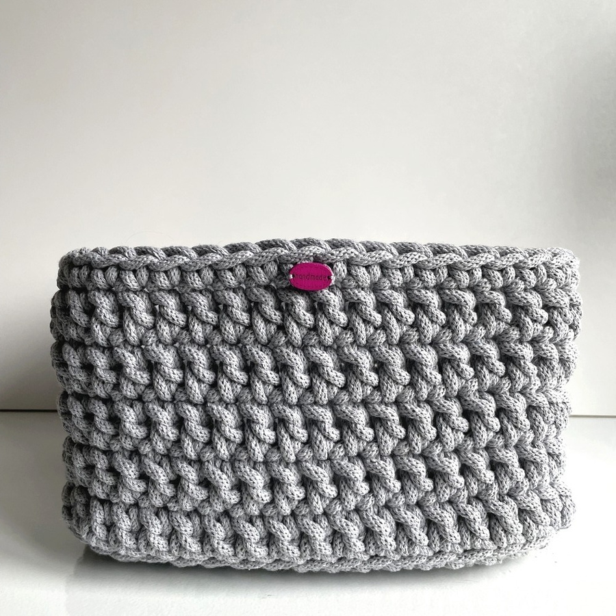 Ręcznie robiony Koszyk ze sznurka bawełnianego dno 25x25, wysokość 15 cm Jasny Szary 100