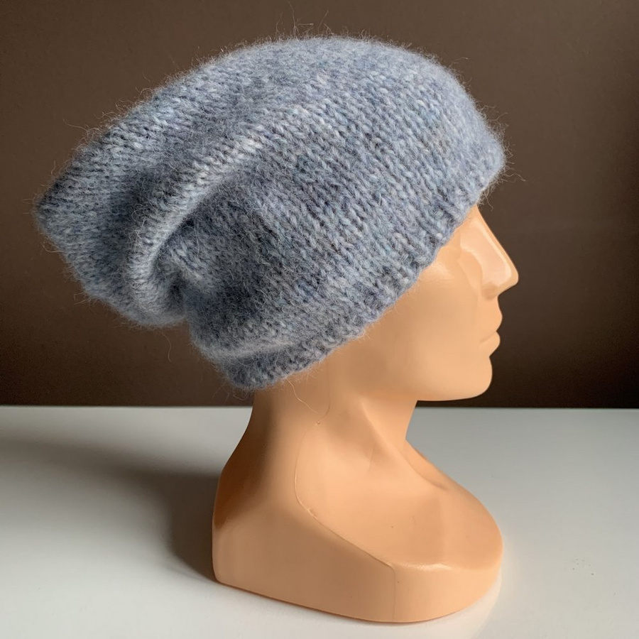 Ciepła czapka ręcznie robiona CHMURKA Alpaka 10 Mgła