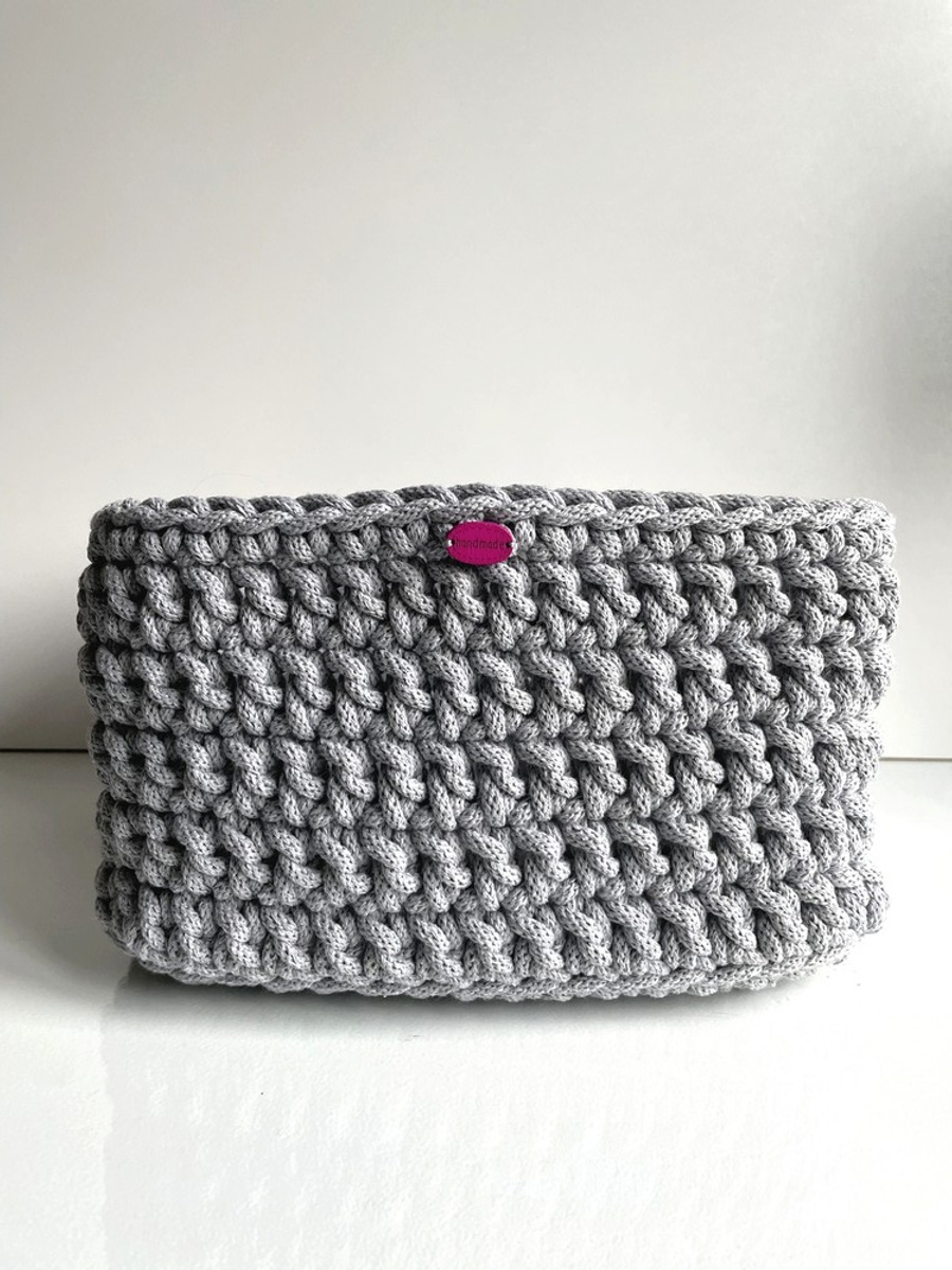 Ręcznie robiony Koszyk ze sznurka bawełnianego dno 25x25, wysokość 15 cm Jasny Szary 100